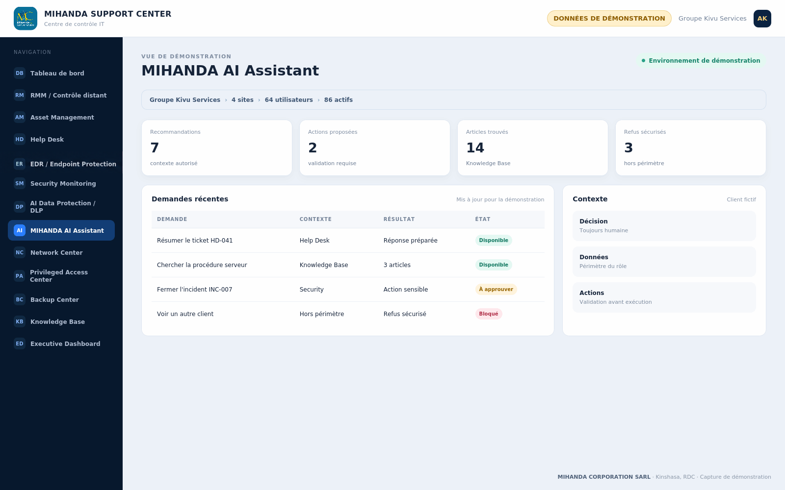MIHANDA AI Assistant — MIHANDA SUPPORT CENTER