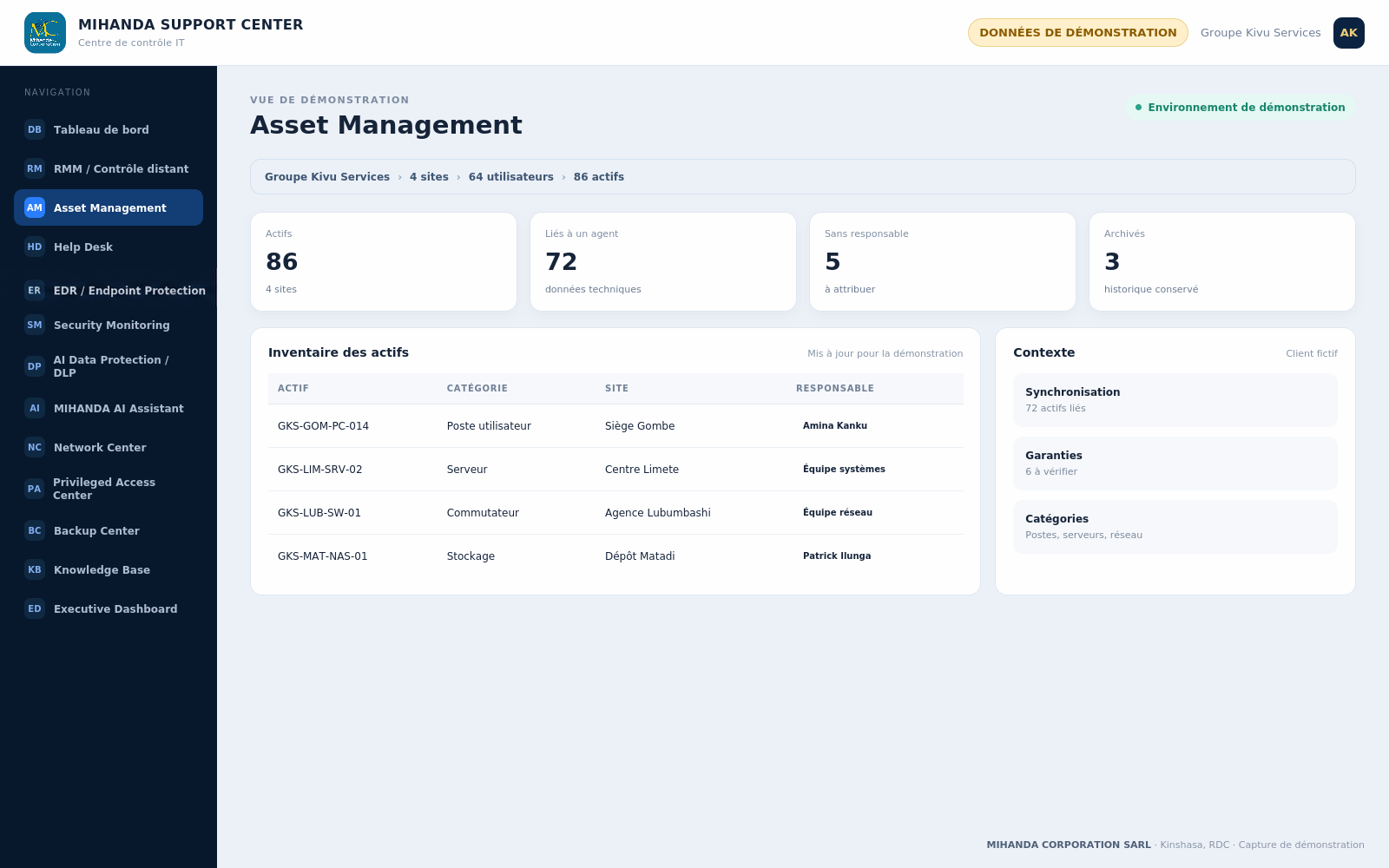 Asset Management / CMDB — MIHANDA SUPPORT CENTER